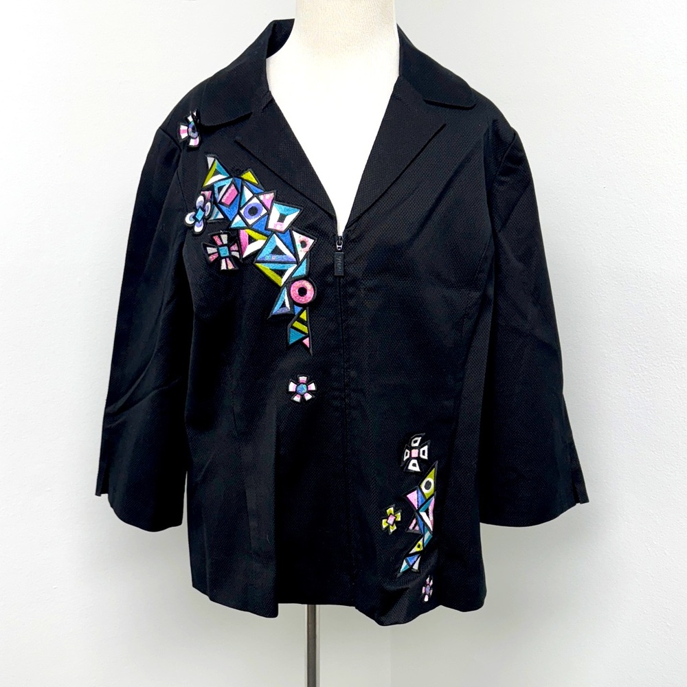 Vintage Bob Mackie Black Jacket with Colorful Geometric Embroidery